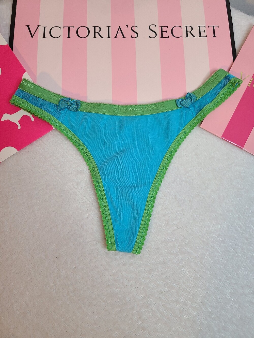 Rare VTG Victoria's Secret Signature Cotton Full Cut Bow Thong Panty Size XS